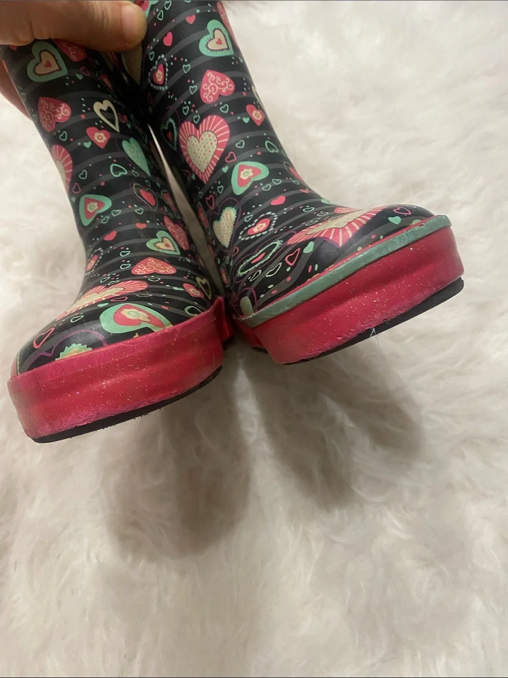 Western Chief Kids Heart-Pattern Rain Boots in Pink, Black & Teal